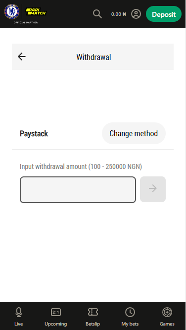 Amount to be withdrawn from PariMatch player's account