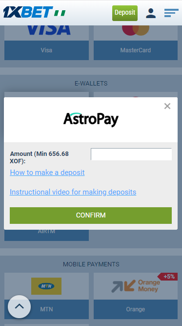 Deposit by AstroPay