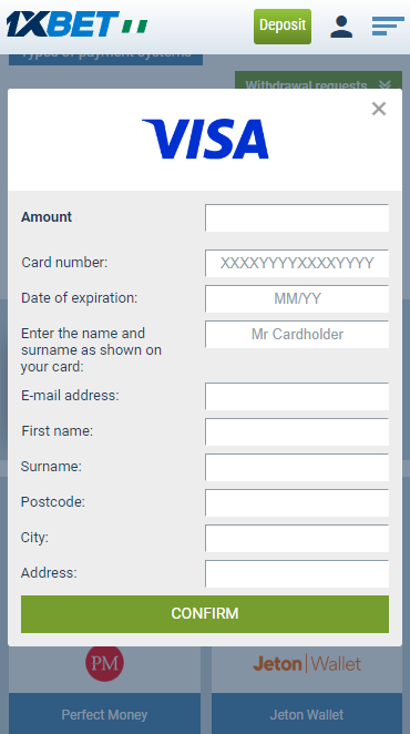 Withdrawal of winnings to Visa