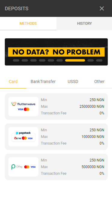 Payment system section in Melbet mobile app