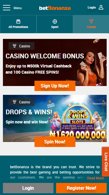 Casino program in betBonanza app