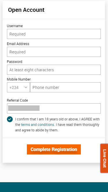 Registration in betBonanza mobile app