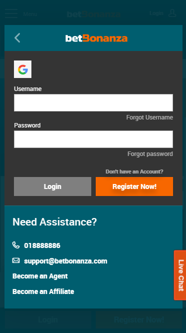 Authorization form in betBonanza application