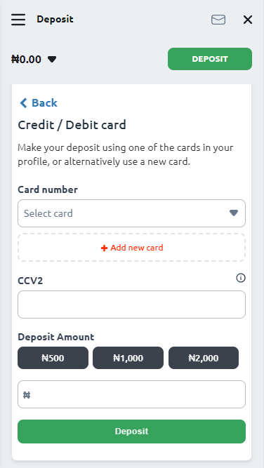 Making a deposit by credit / debit card