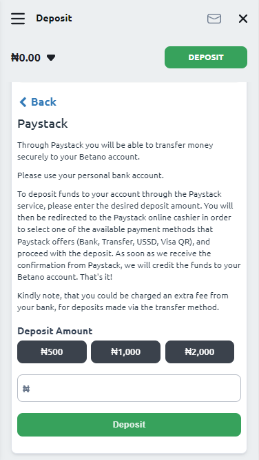 Making a deposit using Paystack