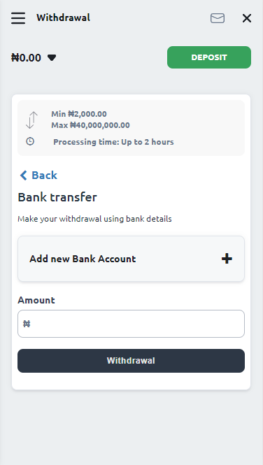 Withdrawal of funds by bank transfer