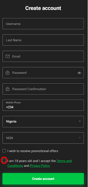 Registration on N1Bet