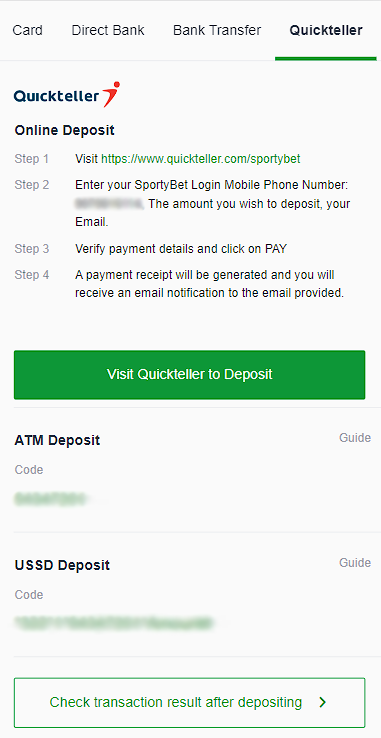 Deposit via Quickteller in Sportybet