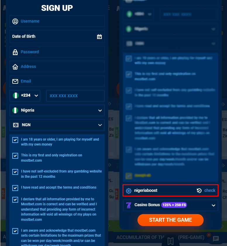 Mostbet Mobile Registration Form