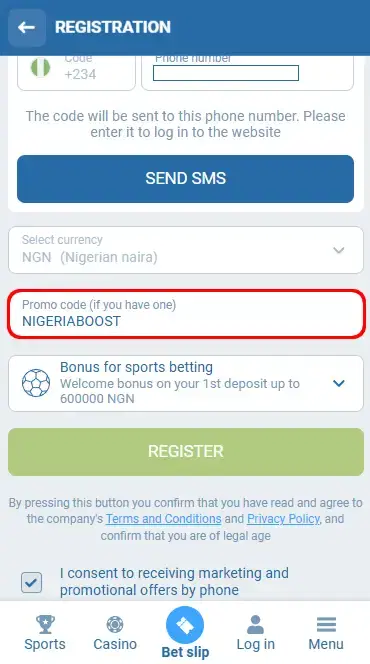 1xBet registration promo code Nigeria 2025