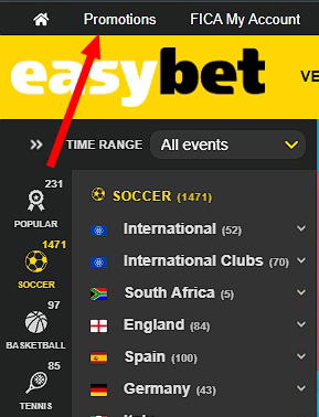 Promotions section Easybet