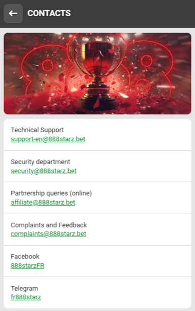What is 888starz support e-mail