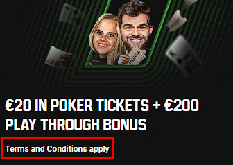 20 EUR in poker tickets + 200 EUR at Unibet