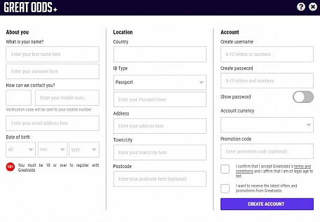 Registration form Greatodds