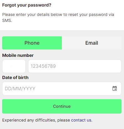 Password recovery by SMS