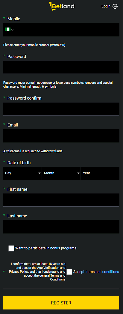 Betland registration