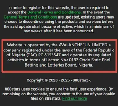 888Starz licence and registration 