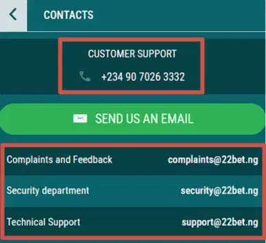 Hot to contact 22bet?