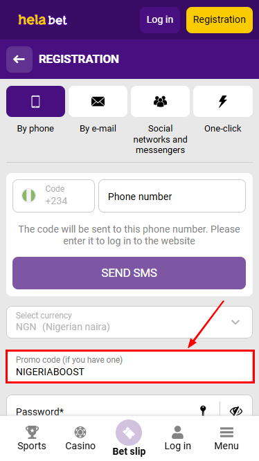 Helabet Promo Code Field