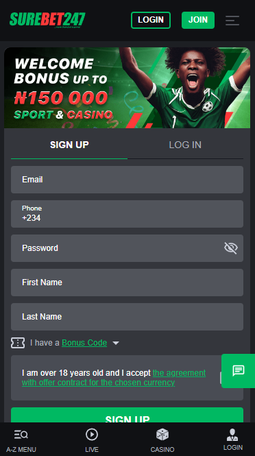 Surebet247 Registration Form