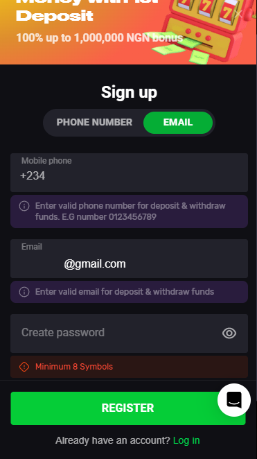 Registration by e-mail on N1bet