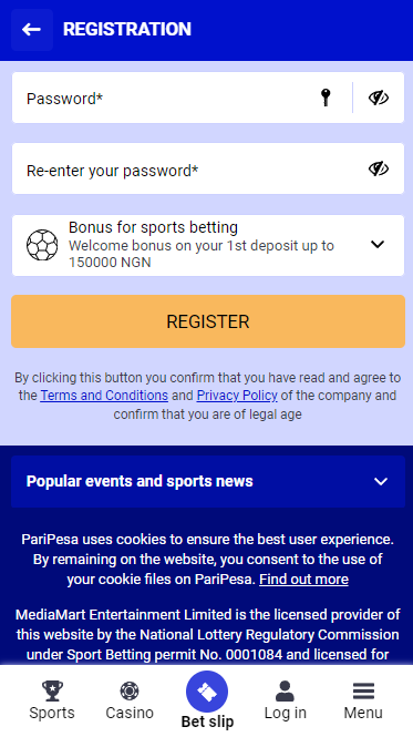 Registration for Paripesa by phone 