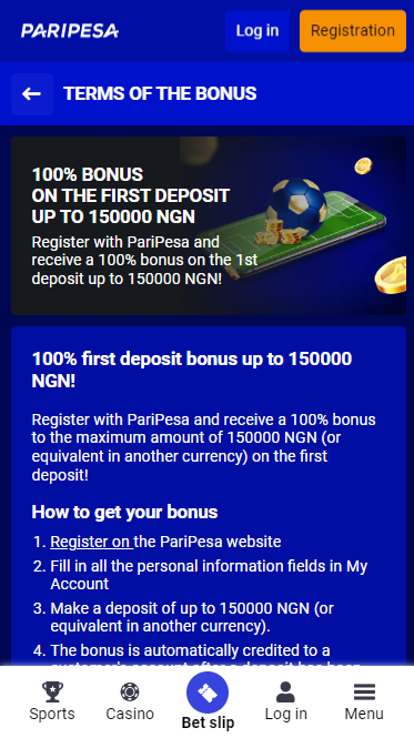 Welcome Paripesa deposit bonus