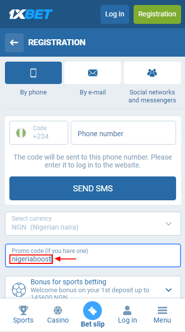 How to apply 1xbet promo code with phone