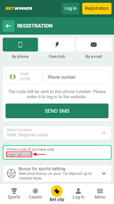 Application of promo code in the registration form "By phone"