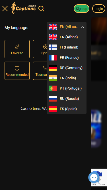 Languages supported by Captainsbet website