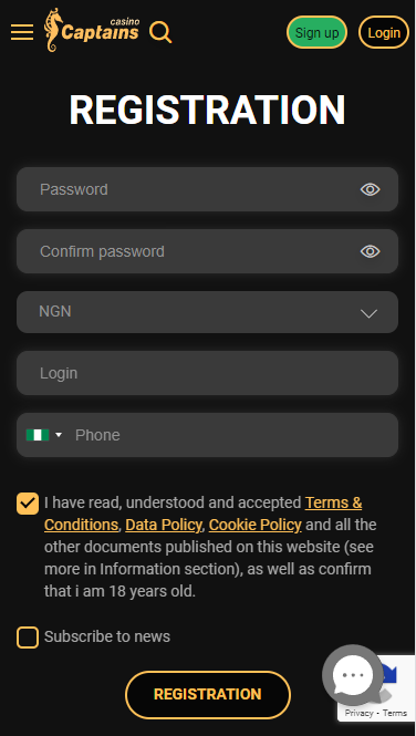 Captainsbet registration form 