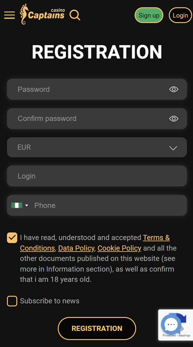 Captainsbet registration