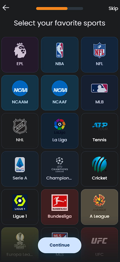 Choosing your favorite sport on the Cloudbet website