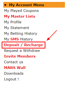 Deposit section on Marsleisure website