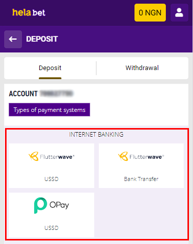 Deposit via Internet Banking in Helabet