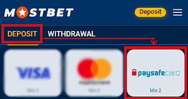 Paysafecard at Mostbet