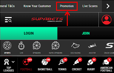 Supabets promotion button