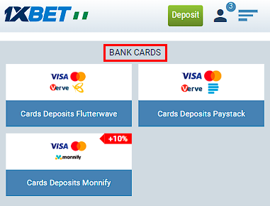 Credit card at 1XBET