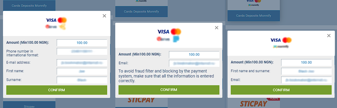 Visa at 1XBET