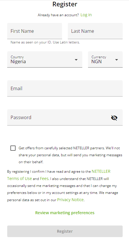 Registration on Neteller