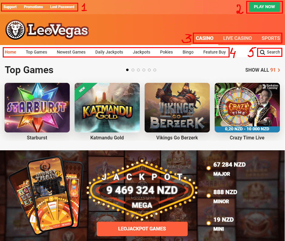 LeoVegas website interface