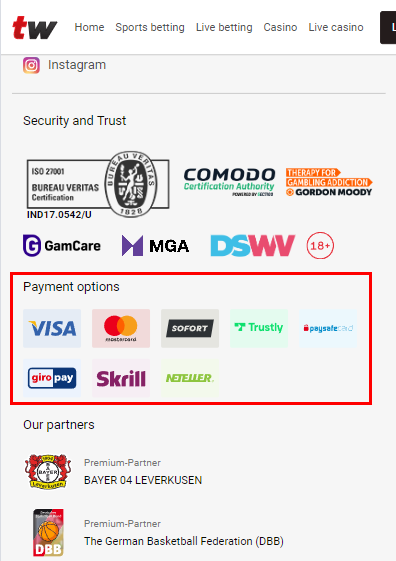 Payment methods of TipWin