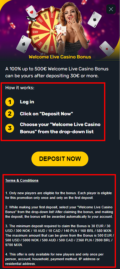 Welcome Live Casino Bonus