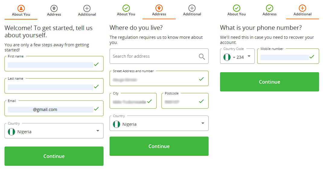 Betsson registration form