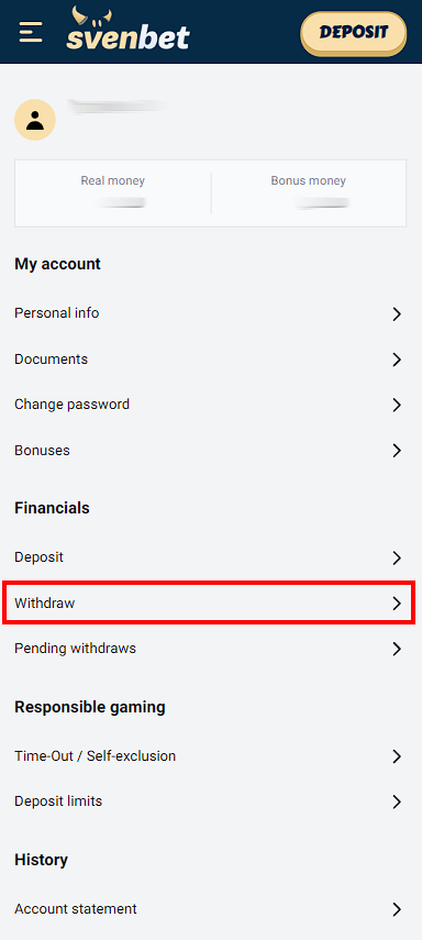 Withdrawal of funds