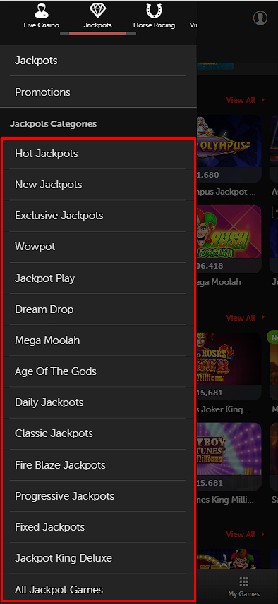 Jackpot assortment at Betsafe