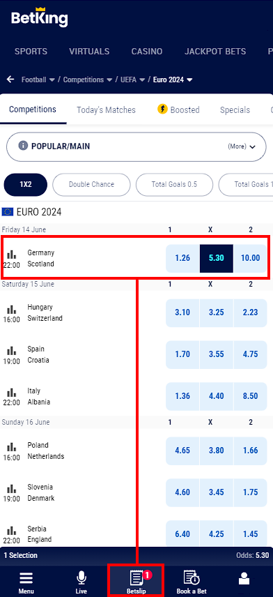 How to place a bet on BetKing website?