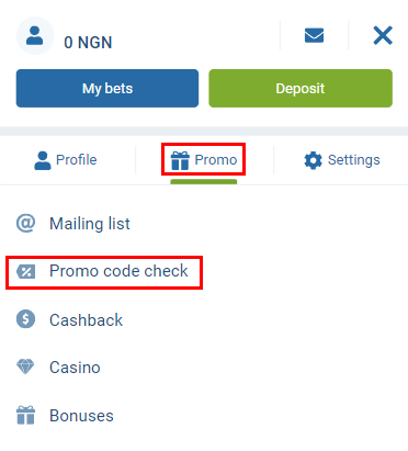 Checking promo code on 1xBet website