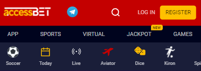 Registration and authorization buttons on the AccessBet website