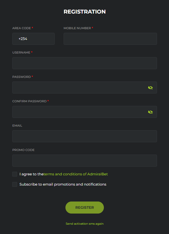 Winners Golden Bet registration form